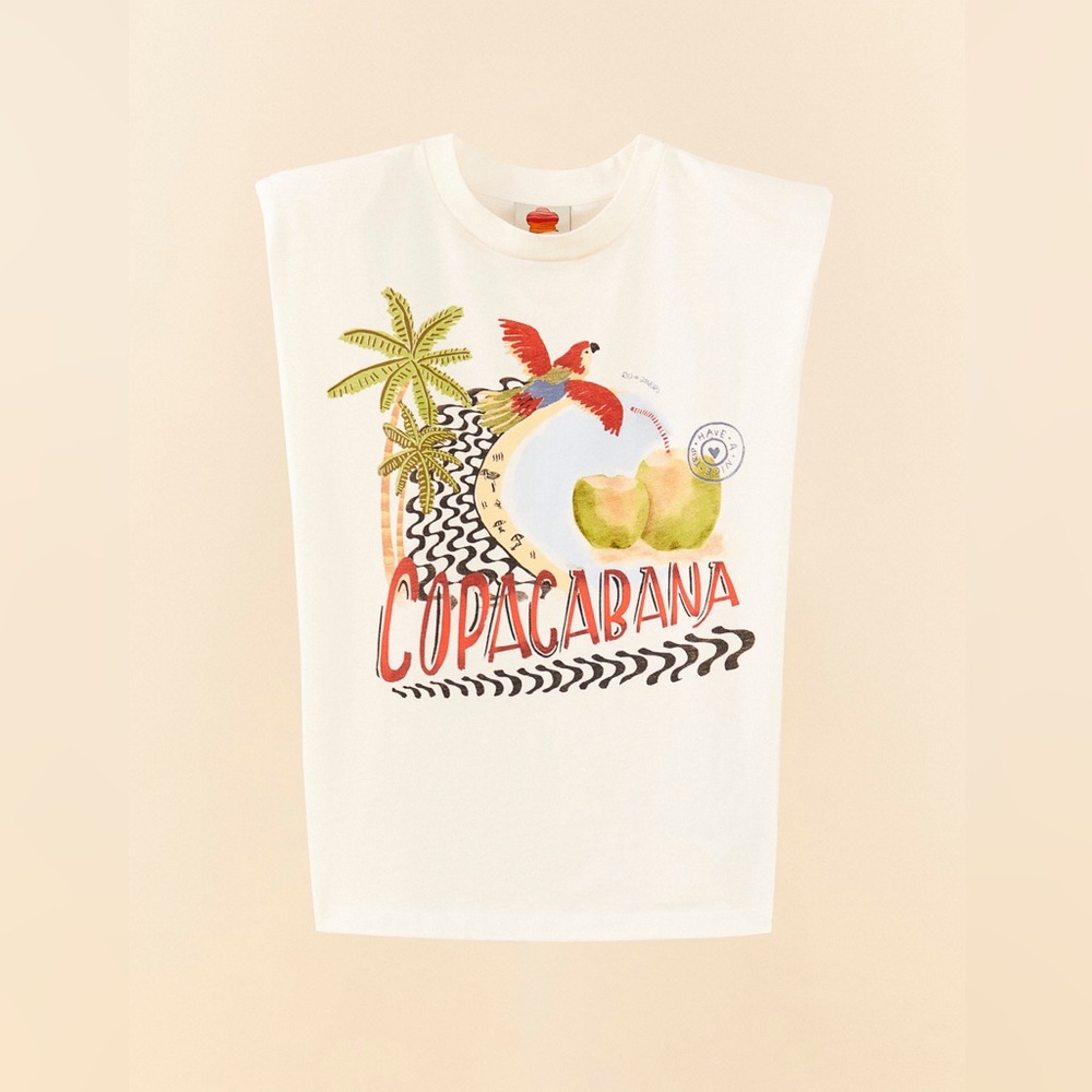 FARM Rio White Graphic Sleeveless Muscle Tee with Tropical Print - Picture 10 of 10